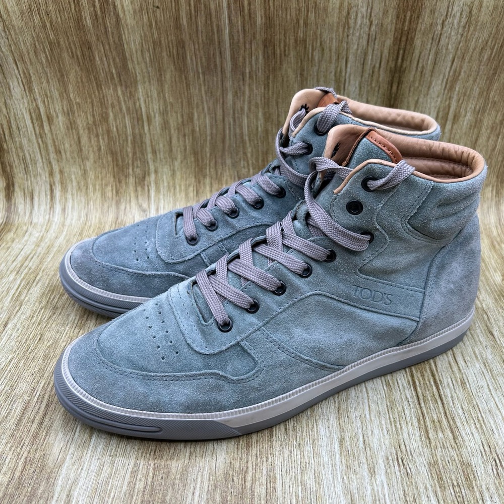 Tods High Top Sneakers Men's Size 8 Blue Gray Suede Leather Italian Luxury Shoes - Picture 3 of 10